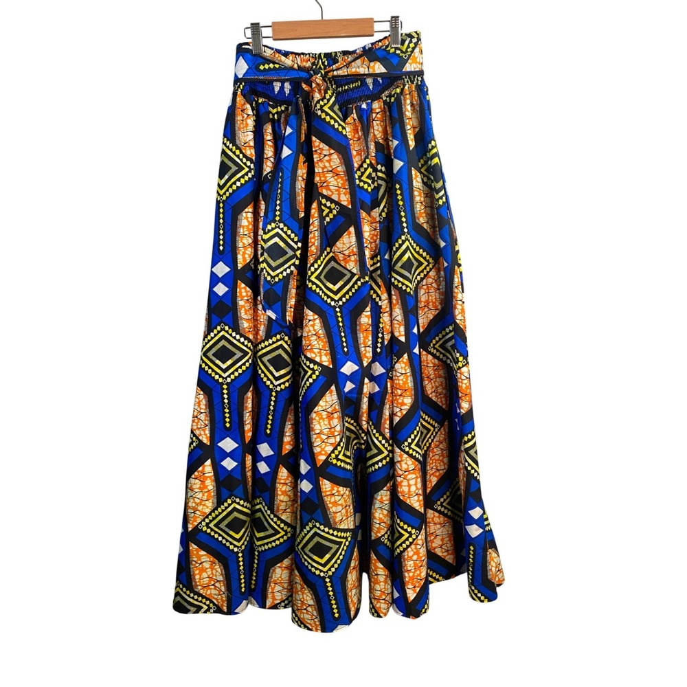 Jackpot Maxi Skirt OS Ankara African Wax Print Smocked Dashiki Tribal Festival